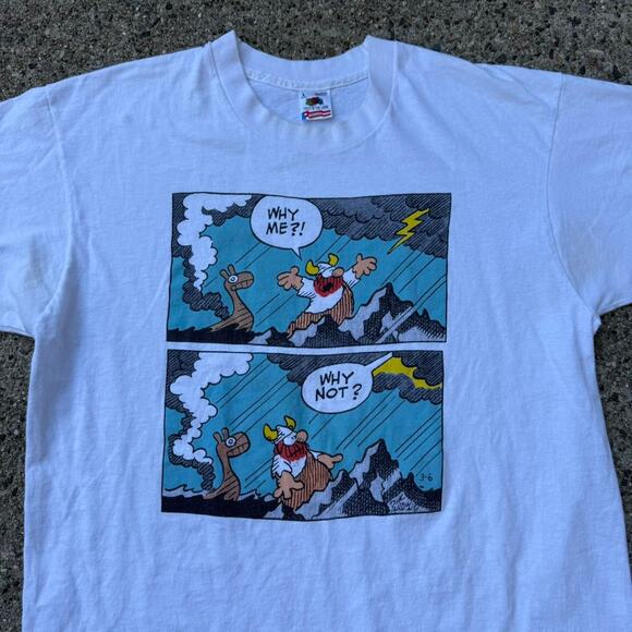 Vintage 90s Hägar the Horrible “Why Me?” Parody   Comic T Shirt - Picture 3 of 6